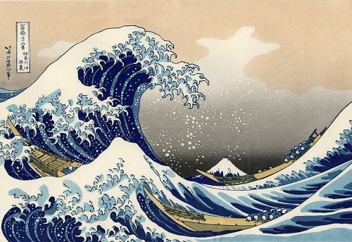 Olympus Hokusai Great Wave off Kanawawa Japanese Sashiko Cotton