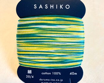 Daruma #402 VARIEGATED Green White and Yellow Japanese