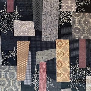 Morikiku Boro Patchwork print Japanese cotton dobby M-5010-1C black brown image 3