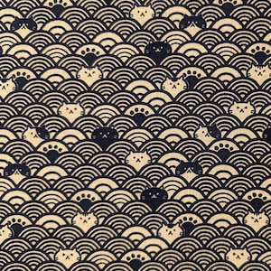Waves with Cats Cosmo Japanese cotton dobby fabric AP41903-2C navy blue
