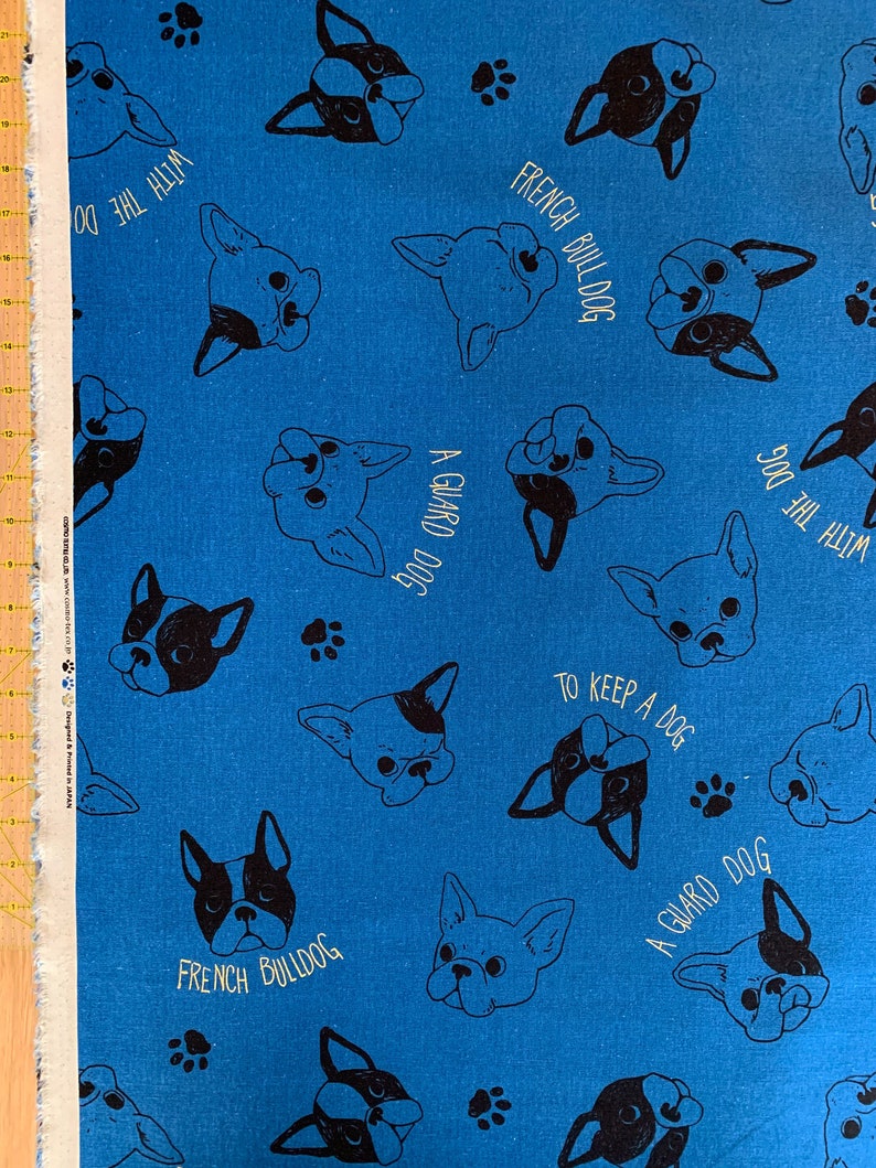 French Bulldog Cosmo cotton linen canvas fabric AP85405-E blue