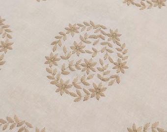 Embroidered Floral Japanese voile cotton fabric YO-2010 C white & beige - half yard