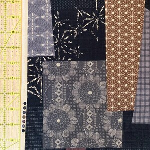 Morikiku Boro Patchwork print Japanese cotton dobby M-5010-1C black brown image 4