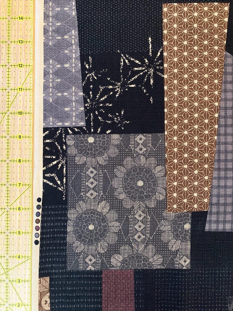 Morikiku Boro Patchwork print Japanese cotton dobby M-5010-1C black brown image 4