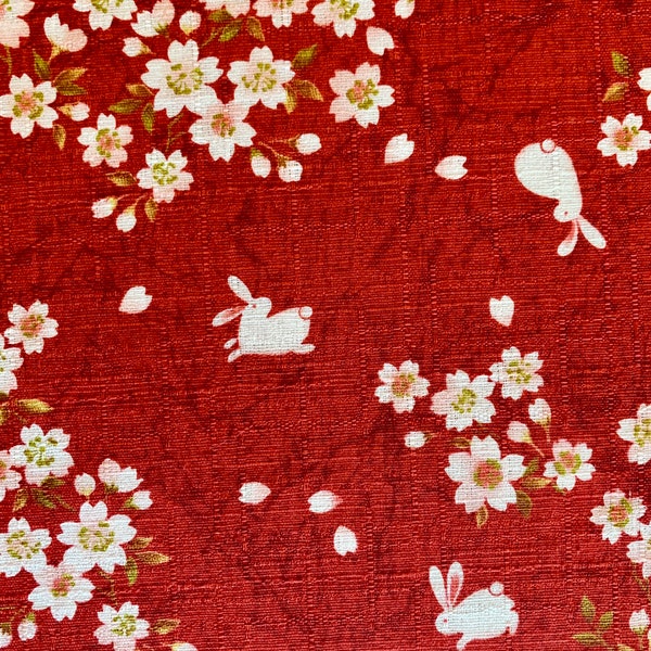 Usagi Sakura Rabbit Cherry Blossom Morikiku Japanese cotton dobby fabric M-1100-1D red