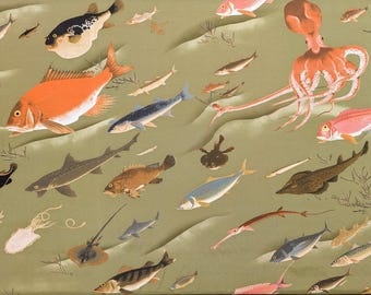 Ocean Creatures Japanese rayon fabric 5-WAGARA-HDPT-9 A green - half yard