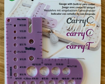 Tulip Knitting Needle Gauge with built-in yarn cutter TP1222 purple