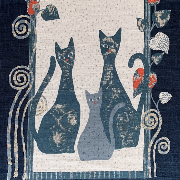 Japanese noren panel Tall Cats KP7290-122 blue