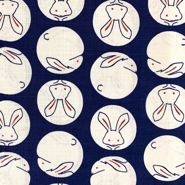 Hokkoh Rabbit Moon OSKikkä Japanese cotton dobby fabric 1023-1100-2D navy blue white
