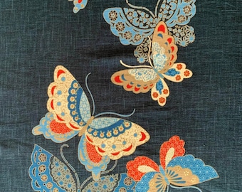 Japanese noren panel Butterflies KP7290-81 blue