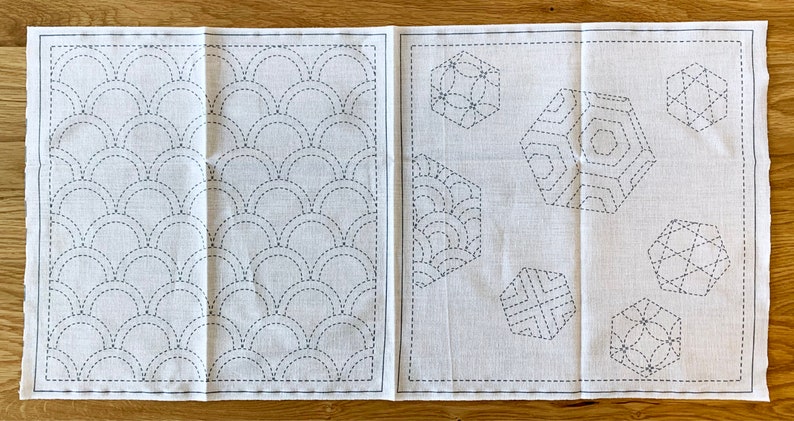 Seigaiha /& Hexies hana fukin towel sashiko sampler 100/% cotton washout design SW380-2C