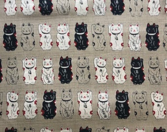 Cosmo Lucky Cats Maneki Neko 招き猫  Japanese cotton dobby fabric AP22308-2-A beige