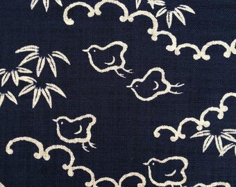 Sevenberry chidori little bird Japanese cotton fabric 88223-11 navy blue beige