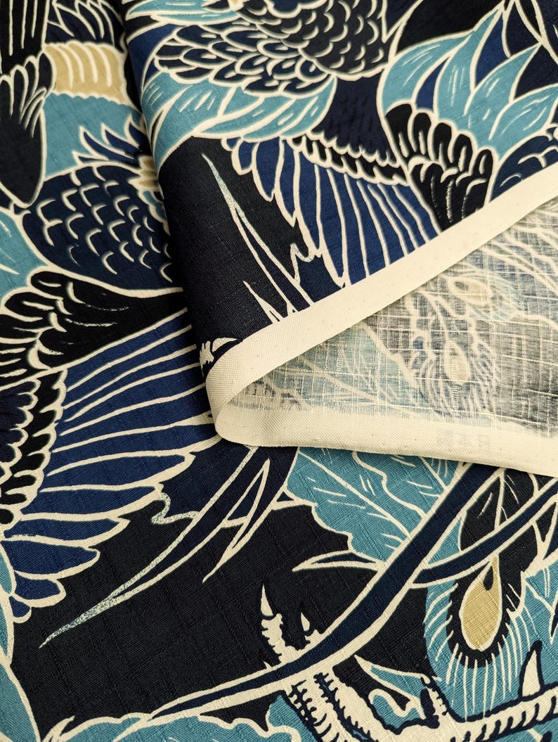 Rising Phoenixes Kobayashi Japanese dobby cotton fabric KTS-7015 B blue - half yard image 3