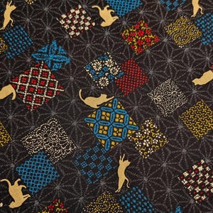 Patchwork Cats Japanese Cotton Fabric 1500W-1 D black