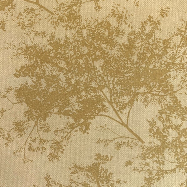 Junko Matsuda Trees cotton taupe print Japanese cotton fabric 10-0004-3C tea green bronze