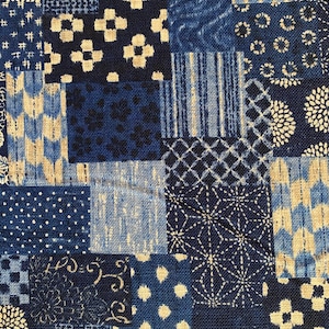 Boro patchwork print Sevenberry Japanese cotton fabric 88500-3-1 dark blue