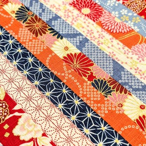 Striped Flowers Hokkoh Japanese dobby cotton fabric 1024-100-3 A orange