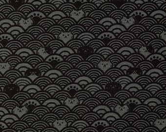 Waves with Cats Cosmo Japanese cotton dobby fabric AP41903-2E gray