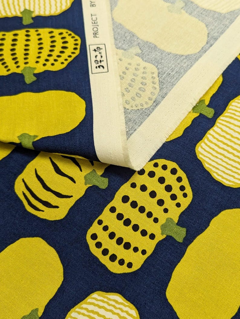 Kabocha Pumpkins Japanese cotton Oxford fabric UP5910-D yellow & blue bild 5