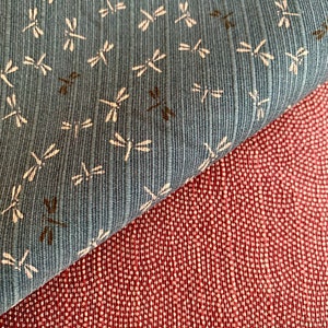 Double Sided Dragonfly and Same-Komon Japanese shantung cotton fabric Sevenberry 88235-2-4 slate blue red