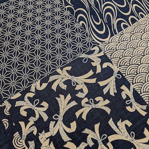 Traditional Blocks hand stenciled Japanese cotton fabric KP7090-57 A - half yard