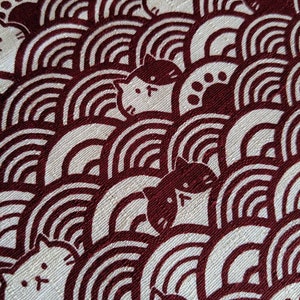 Cosmo Waves with Cats Japanese cotton dobby fabric AP95905 1-A Red with Off-White