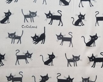 Cocoland Medium Cats Japanese Oxford Cotton Canvas in Black Cocoland Medium Cats Japanese Oxford Cotton Canvas in Black