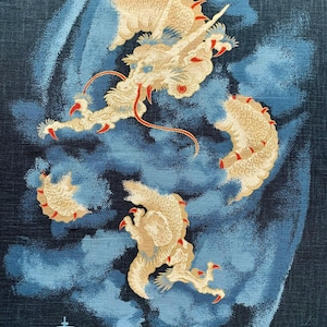 Japanese noren panel Cloud Dragon KP7290-45 blue