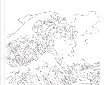 Olympus Hokusai Great Wave Off Kanawawa Japanese sashiko cotton fabric sampler white or navy