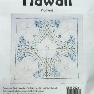 Tulip HAWAII &quot;Plumeria&quot; Sashiko World sampler kit with cotton fabric, thread, and needle from Japan