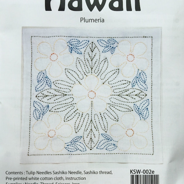 Tulip HAWAII "Plumeria" Sashiko World sampler kit with cotton fabric, thread, and needle from Japan