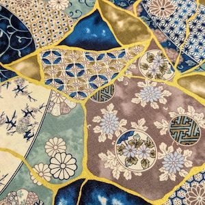 Senyo Patterned Kintsugi Collage Japanese cotton fabric SK-8600-1 D blue, gray, and white