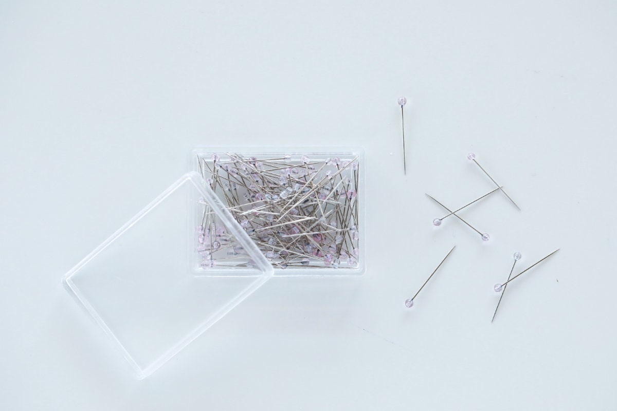 Little House Applique PINK Slim Pin Japanese glass head pins for sewing fine fabrics