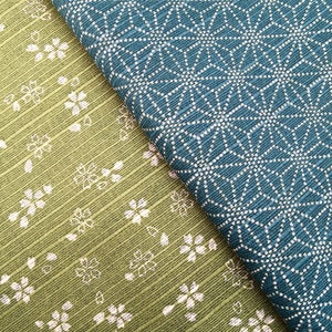 Green & Blue Sevenberry Double Sided Sakura Cherry Blossom and Asanoha Star Japanese dobby cotton fabric 88235-1-2