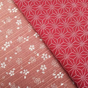 Pink & Red Sevenberry Double Sided Sakura Cherry Blossom and Asanoha Star Japanese dobby cotton fabric 88235-1-3