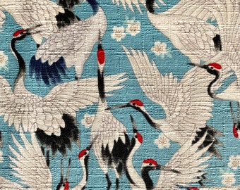 Cranes and Cherry Blossoms Cosmo Japanese cotton dobby fabric AP21406-1B light blue