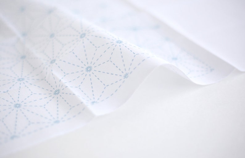 Puede incluir: Tela blanca con un patr&oacute;n repetitivo de estrellas azules conectadas por l&iacute;neas finas.