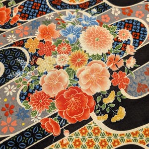 Floral Waves Sevenberry Japanese cotton fabric 850427-1-1 black