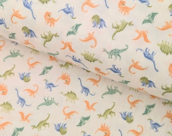 NEW Sevenberry - Tiny Dinosaurs Cotton Double Gauze Japanese Fabric - White 850511-2-1