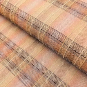 Cosmo plaid Japanese yarn dyed cotton taupe fabric AY77000-4 B beige & pink