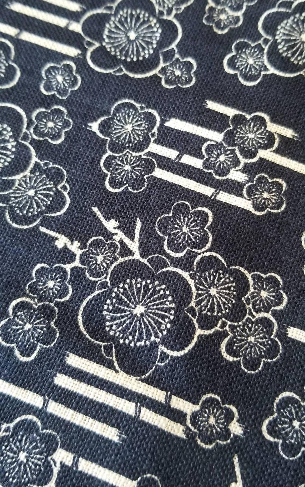 Sevenberry Plum Cherry Blossoms Japanese cotton fabric 88333 3-4 navy blue