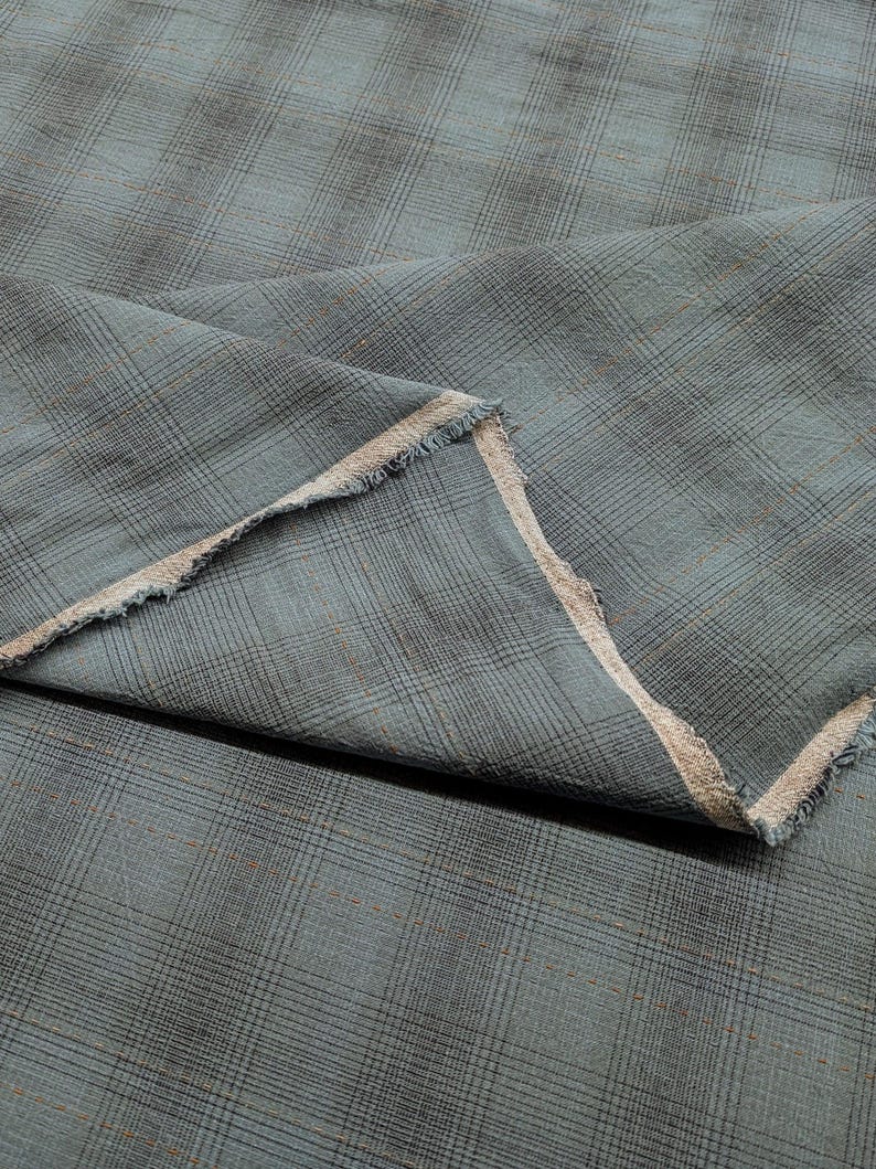 NEW MYD - Glen Check Plaid Cotton Japanese Yarn Dyed Fabric - Medium Blue 24-1-9-B