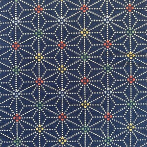 Sevenberry Dotted Asanoha stars in navy blue Japanese cotton fabric 88227-1-6