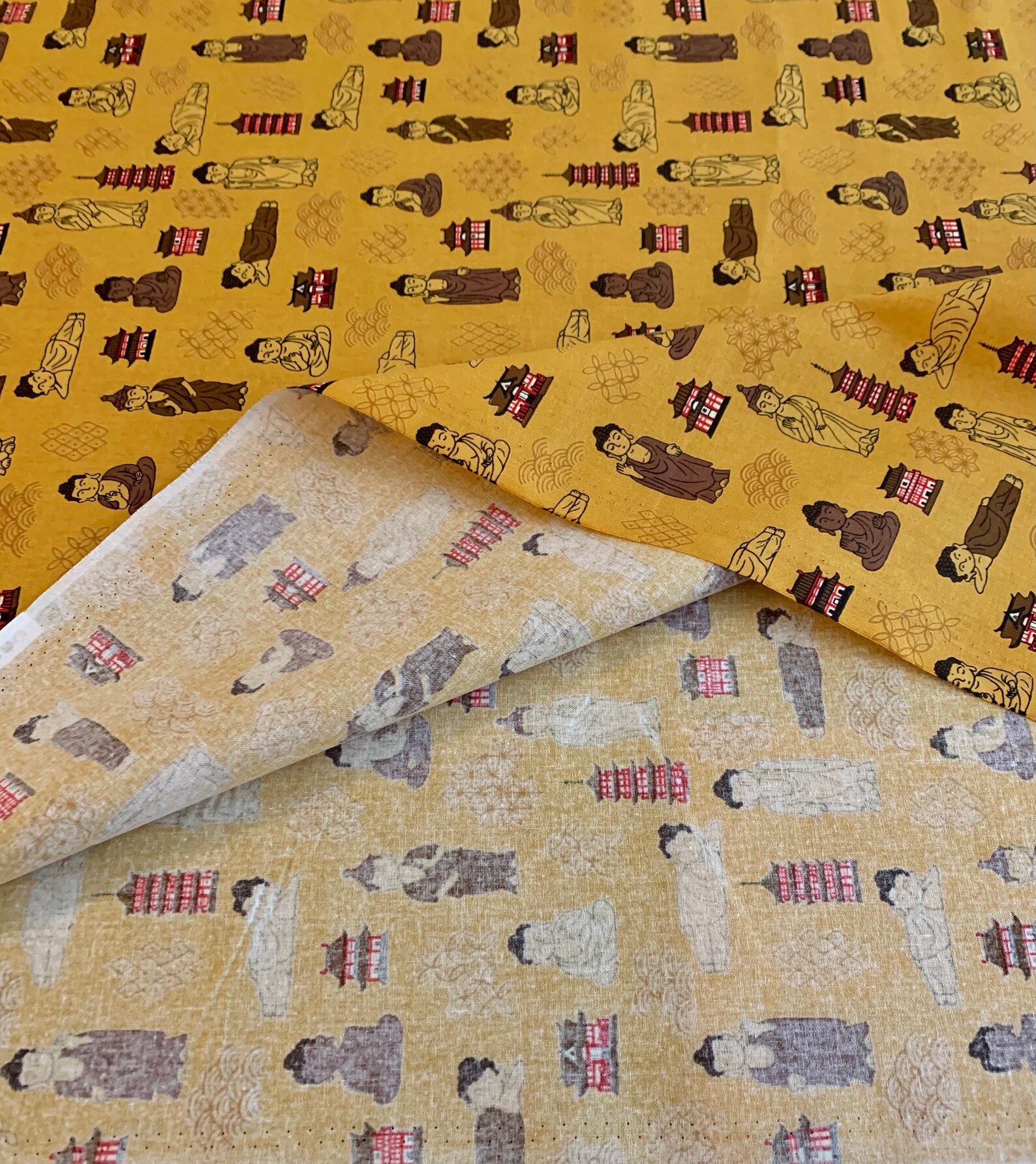 Buddha Temple Japanese Cotton Fabric N200095B Yellow Saffron Etsy