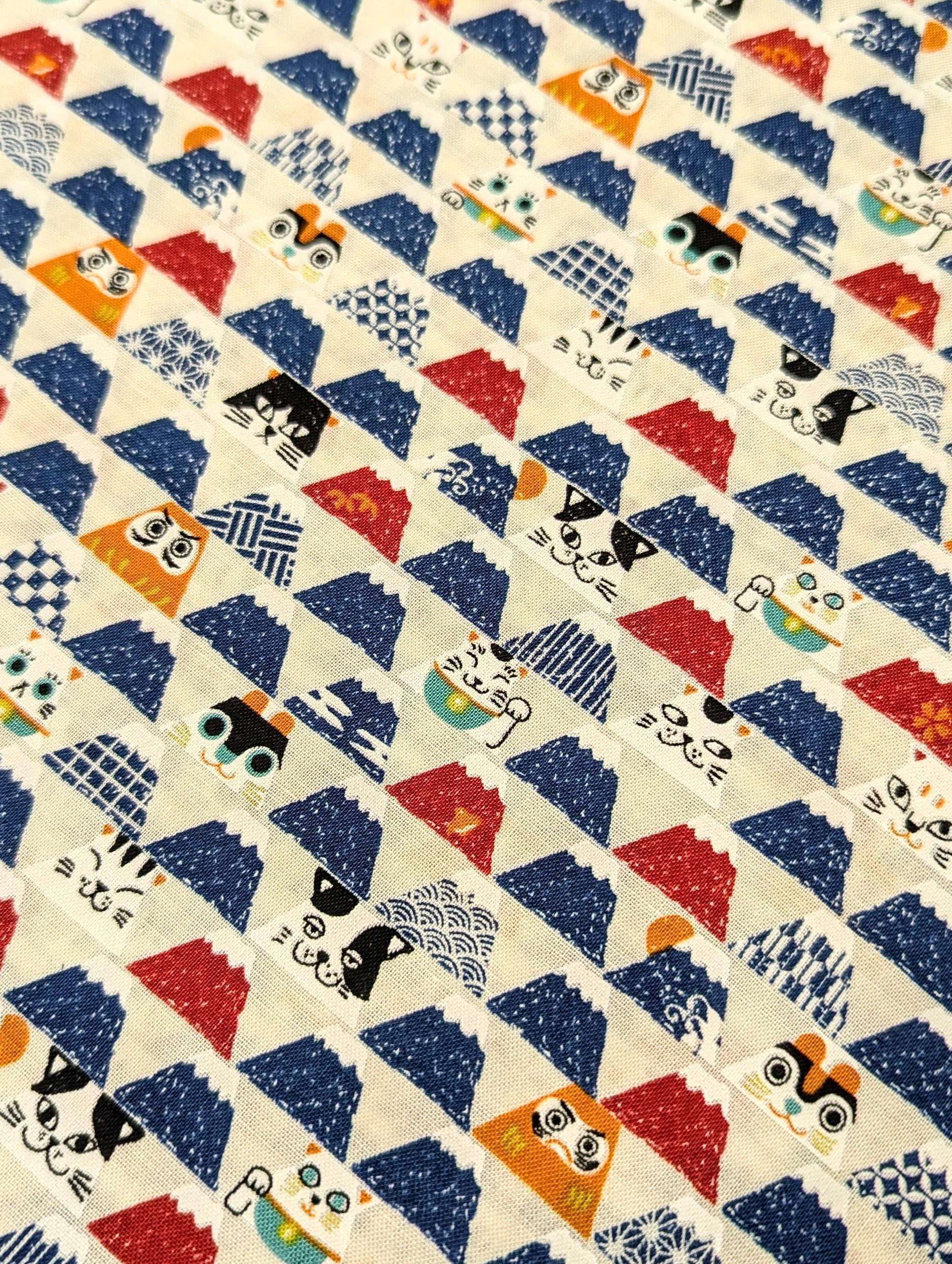 Mount Fuji Cats Senyo Japanese cotton fabric SO-57501-4 A white 