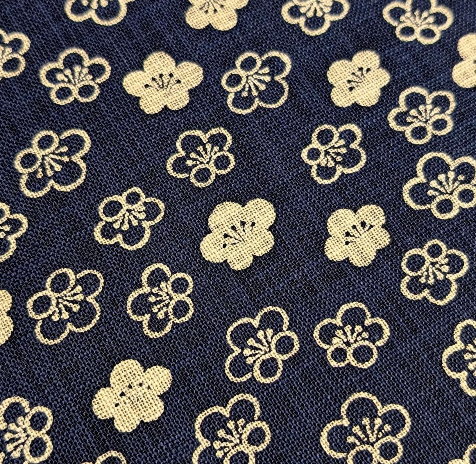 もふベリー Sevenberry Plum Blossom Japanese Cotton Fabric 88223-29 Navy