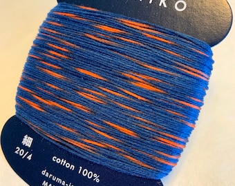 Daruma #302 VARIEGATED navy blue and flame red Japanese Cotton SASHIKO thread 40 meter skein 20/4