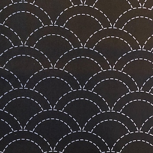 Waves pre-printed Japanese Sashiko cotton fabric 103-A black