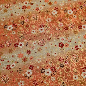 Temari and Blossoms Japanese cotton fabric 2200-81 A pink orange